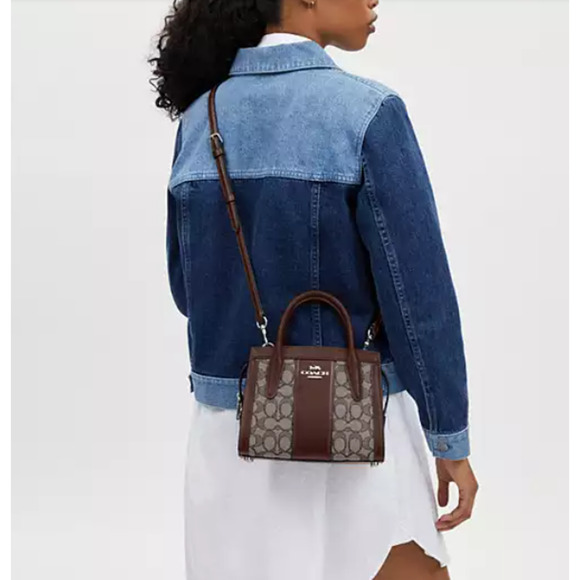 COACH Andrea Carryall Bag Signature Jacquard Canvas CT766 Silver/Oak/Maple NWT - Picture 5 of 11